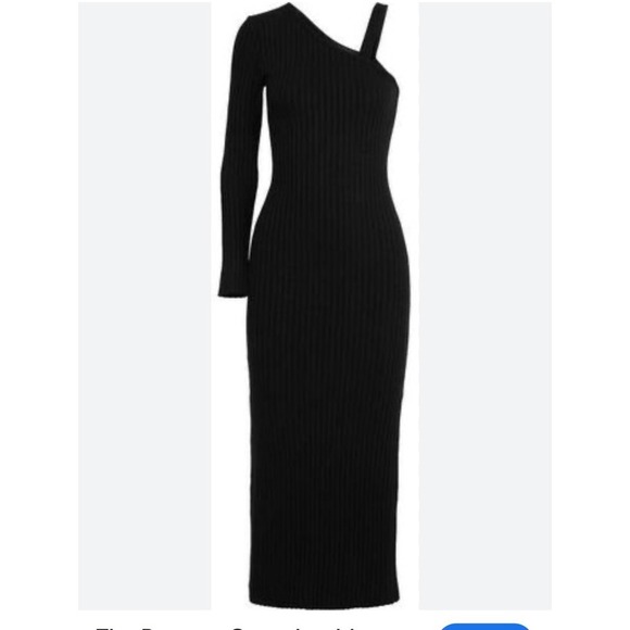 One Shoulder Dress Long Sleeve Ribbed Knit Bodycon Midi Dress - Picture 1 of 9